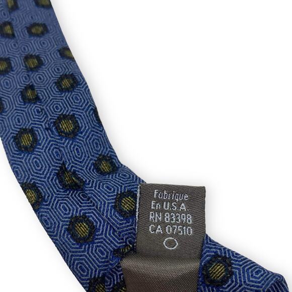 CALVIN KLEIN Blue Gold Silk Geometric Printed Tie - Picture 5 of 7